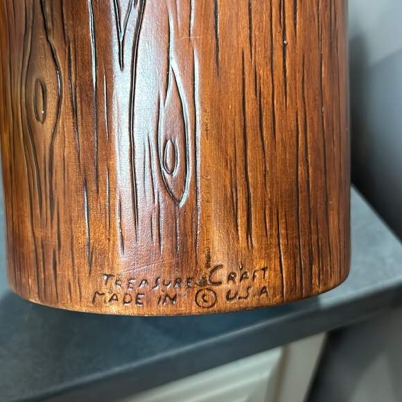 VTG Treasure Craft Canister Ceramic Wood Grain Coffee Jar Red Apple Kitschy - Picture 5 of 6